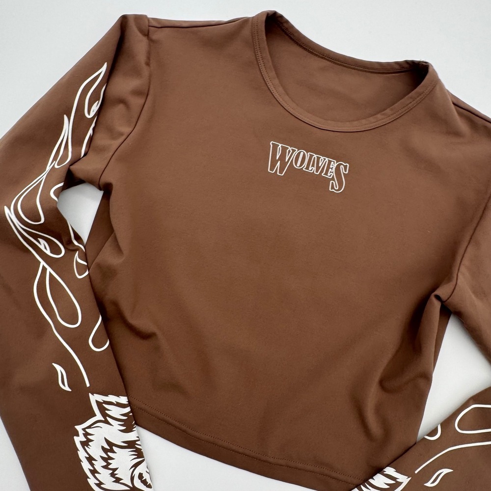 Darc Sport Wolves Brown Long Sleeve Limited Eternal Flame Gym Shirt She Small - Picture 2 of 8